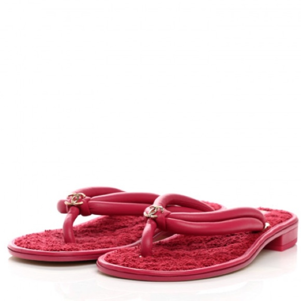 Chanel Terry Cloth Lambskin CC Thong Sandals